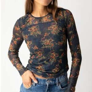 Natural Life Sloan Floral Sheer Mesh Y2K Top  Large